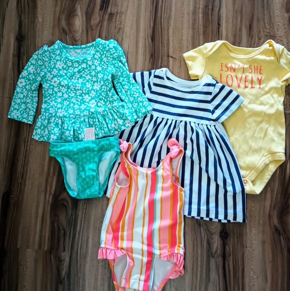 BUNDLE Cat and Jack swimsuits, dress, onesie